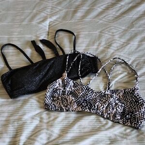 Black Shimmery Bikini Top & Black White Snake Print Bikini Top - Set
